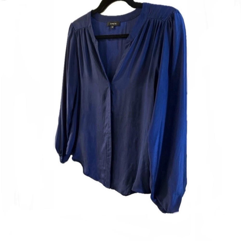 DREW Royal Blue Silk Women's Blouse. Size S
